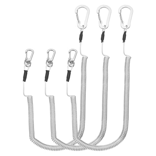 PATIKIL Fishing Lanyard, (118.11" Length, Silver) (3Pcs), Retractable Coiled Tether Anti-Lost Rope Coiled with Carabiners and 360° Safety Buckle, Suit for - Fishing/Hunting/Hiking/Boating - color: Silver, size: 118.11"