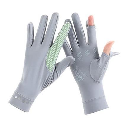 Mens Women Driving Gloves Summer UV Sun Protection Gloves Non-Slip Touchscreen Ice-Silk Sunblock Gloves for Cycling Riding - color: Standard Light Grey
