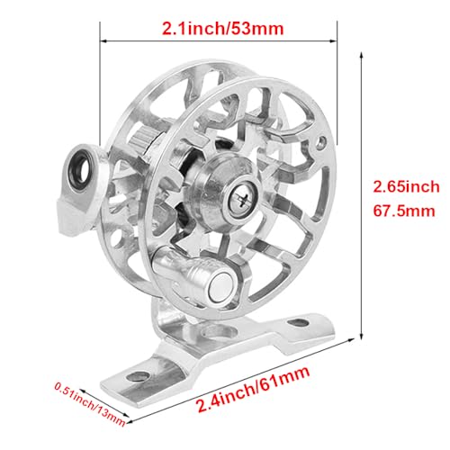 Winter Fishing Reel All Metal 1.76oz(50g) Lightweight 2.1inch(53mm) Upgrade Base Right Hand Mini Fly Wheel for Trout Pike Ice Fishing Tackle - color: Sliver