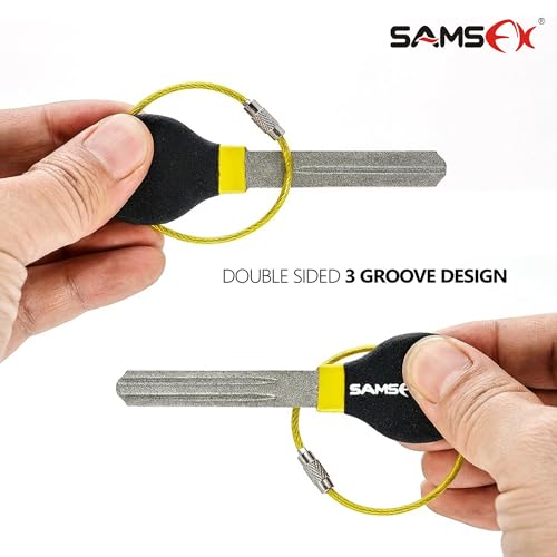 SAMSFX Fishing Hook Sharpener Hook File for Fishing Diamond File with Handle Portable Double Sided Fine and Medium Grits for Men - color: Black & Yellow