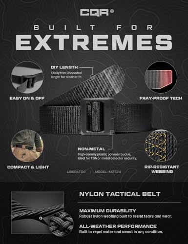 CQR Tactical Belt, Military Style Heavy Duty Belt, Webbing EDC Quick-Release Buckle - color: 2pack Dura Nylon Black, size: Medium