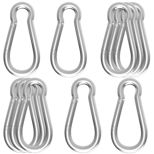 Carabiner, Heavy Duty Galvanized Steel Spring Snap Hook Carabiner Clips with 1000LBS Holding Capacity, Ideal for Outdoor, Hammock, Swing and Travel (M12 4.7Inch, 10PCS) - size: 10PCS-M12, style: Silver