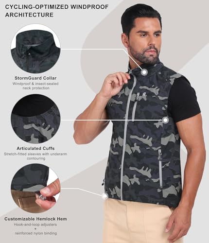 Little Donkey Andy Men's Lightweight Quick Dry Vest Packble Outerwear Sleeveless Windproof Jacket for Golfing Cycling Running - color: Camo, size: Medium