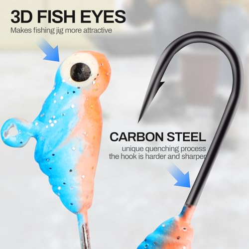 Ice Fishing Jigs Kit 100pcs Lures Bait Icefishing Set Crappie Jig Hooks Gear Accessories for Walleye Panfish with Tackle Box Gifts for Men - color: 100pcs ice fishing jigs with two lure boxes