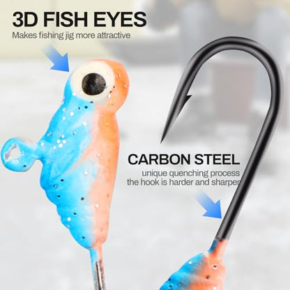 Ice Fishing Jigs Kit 100pcs Lures Bait Icefishing Set Crappie Jig Hooks Gear Accessories for Walleye Panfish with Tackle Box Gifts for Men - color: 100pcs ice fishing jigs with two lure boxes