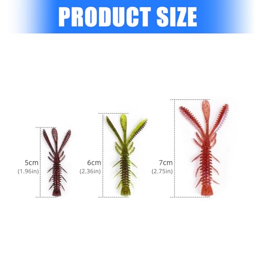 20PCS Fishing Crawfishes Lure Soft Shrimp Baits Lure Artificial Lure Swimbait Soft Lures for Freshwaters Saltwater - color: Wine red 5cm