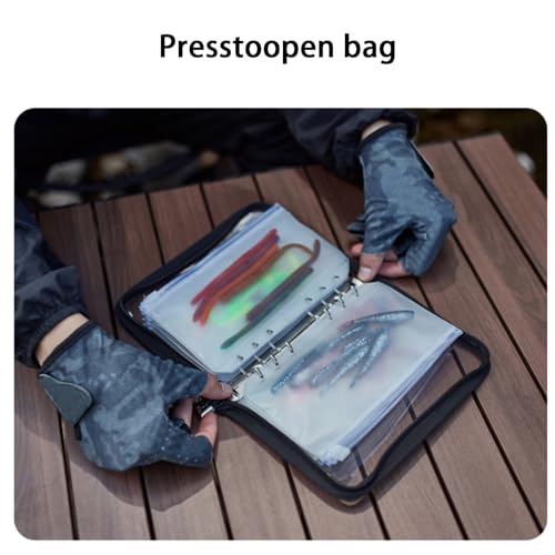 Fishing Lure Organizer, Bait Storage Bag, 10 Page Clear PVC Binder, Durable Tackle Holder with Waterproof Cover, Portable Gear for Lake River Pond Beach Fishing Storage and Transport