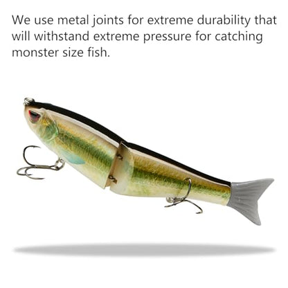 Bassdash SwimShad Glide Baits Jointed Swimbait Bass Pike Salmon Trout Muskie Fishing Lure - color: Emerald Shiner, size: 4.5in/0.65oz