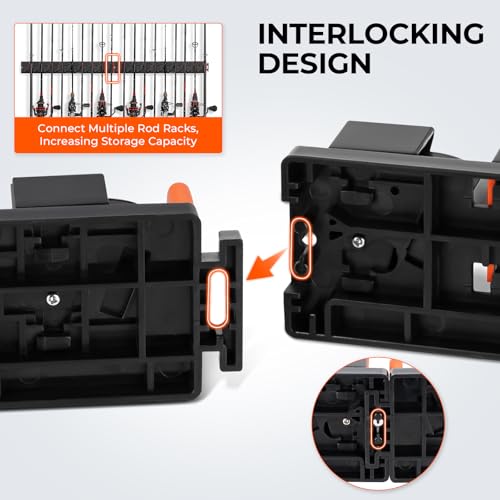 KastKing GravityLock V9 Vertical Fishing Rod Holder, Wall Mounted Fishing Rod Rack, Holds up to 9 Fishing Rods or Combos, Heavy-Duty Grip, One size Fits Most, Fishing Rod Holders for Garage - style: B:V9 (Store 9 Combos) – 1 Pack