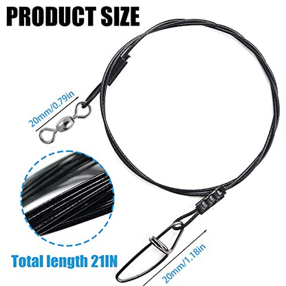 YOTO Steel Fishing Leaders Wire丨125LB Heavy Duty Saltwater Fish Leader丨High Strength Leader with Swivel and Snap - color: black green red-30pcs