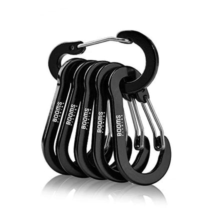 Booms Fishing CC1 Multi-Use Carabiner Clip, 6 Pack Small Caribeener Clips, Mini Keychain Caribeaner Clip 2 inch, Aluminum D Ring Carabiners, Multi-Colored - color: Black, 6pcs