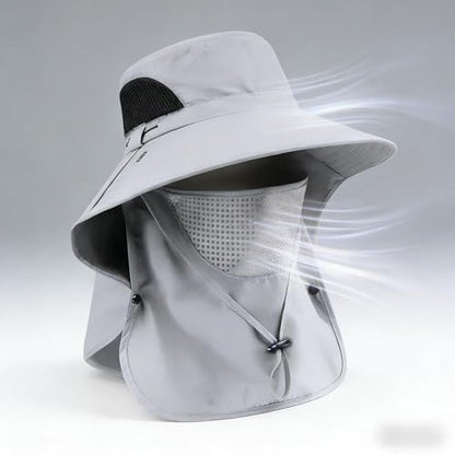 Sun Hat for Men and Women, UPF 50+ UV Protection, Wide Brim Breathable, Fish Hat with Neck Flap and Breathable Face Mask - color: Light Gray