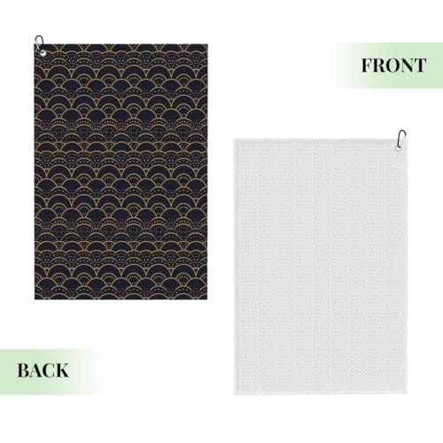 Black Fish Scales 1 Print Golf Towel (24" X 16") with Carabiner Clip Microfiber Cleaning Cloth Waffle Golf Bags Accessories for Lover Retirement Birthday Gifts