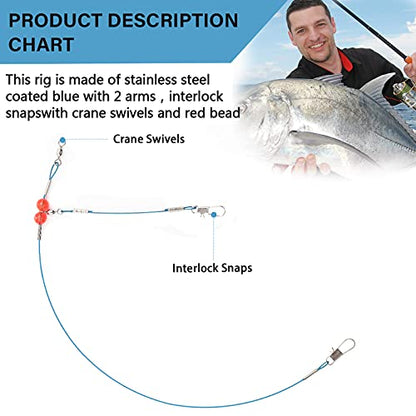 YOTO Fishing Leaders,Saltwater Tackle Rig with Swivels Snap, High-Strength Fishing Wire Gear Equipment for Lures Bait Or Hooks,1Arm and 2Arm - color: Blue Stainless Steel Leaders, style: 1arm，24pack