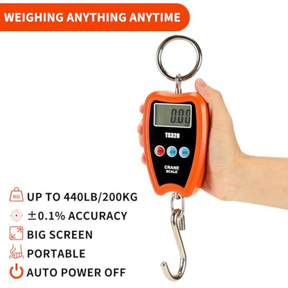 Digital Crane Scale 300kg/660lbs 200kg/440lbs with LED Handheld Mini Hanging Scale for Garage Farm Hunting Fishing Etc(200kg/Plastic Shell/Orange) - color: 200kg/Plastic Shell/Orange