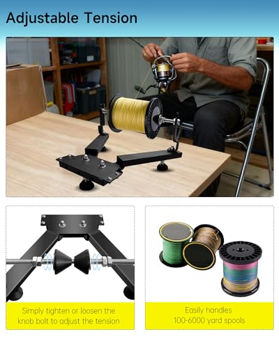 Fishing Line Spooler for Large Spools, Commercial Fishing Line Spooler Reel Winder Spooling with Adjustable Tension, Fishing Gears Gifts for Father Fit for Filler and Bulk Spools Portable