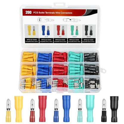 Nilight 200PCS Bullet Terminals Wire Connectors AWG 22-14 Female & Male Butt Insulated Waterproof Electrical Connector Kit for Automotive Marine Electrical Wiring - color: 200PCS Bullet Terminals
