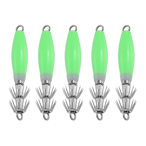 Luminous Squid Jig Hooks, Squid Jigs Saltwater Glow in Dark Dual-Layer Hooks - Fit for Cuttlefish Sleeve Night Fishing - color: Luminous Green