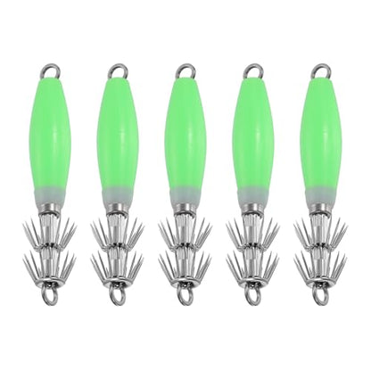 Luminous Squid Jig Hooks, Squid Jigs Saltwater Glow in Dark Dual-Layer Hooks - Fit for Cuttlefish Sleeve Night Fishing - color: Luminous Green