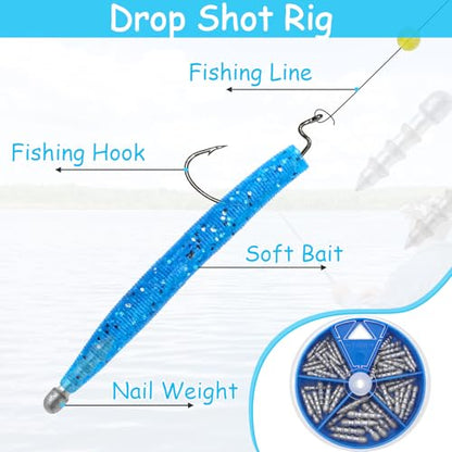 Fishing Nail Weights 70/50pcs Neko Rig Weights Insert Sinkers for Bass Fishing Soft Plastic Lures Wacky Worm Weights Kit Assorted Sizes - size: 5sizes-70pcs