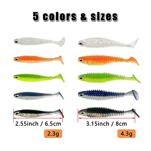 Soft Fishing Lures, 6.5cm/8cm Paddle Tail Swimbaits Soft Plastic Lures Kit for Bass Trout Walleye Crappie 30pcs/40pcs… - color: 6.5cm/2.55in - 40pcs