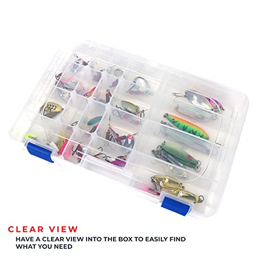 OSAGE RIVER Medium Fishing Tackle Box, 10.9" x 7.25", Clear Plastic Organizer Box with Adjustable Dividers, 3600 Tackle Tray for Fishing Accessories, Small Parts Organizer Tray, Food Safe Tackle Box,