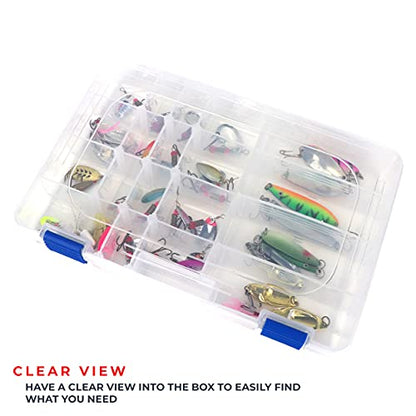OSAGE RIVER Medium Fishing Tackle Box, 10.9" x 7.25", Clear Plastic Organizer Box with Adjustable Dividers, 3600 Tackle Tray for Fishing Accessories, Small Parts Organizer Tray, Food Safe Tackle Box,