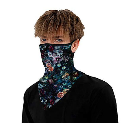 YAYOUREL Neck Gaiter Face Mask Bandanas for Men Women UV Face Scarf Cover Ear Loop Hole Facemask for Fishing Running Cycling - color: Dark Blue