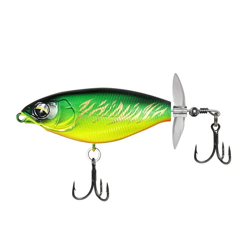 5Pcs Whopper Fishing Lure for Bass Popper Topwater Fishing Lures with Two Propeller Blade Floating Rotating Tail Barb Treble Hooks in Freshwater Plopping Lures