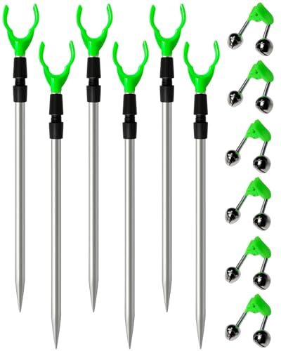 Fishing Rod Holder, Adjustable Telescopic Fishing Pole Holders for Ground Fishing Rod Holders Sand, 6-Pack with Alarm Bells