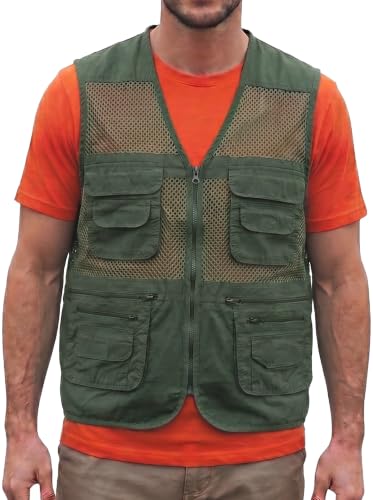 Men's Fishing Vest Multi-Pockets Unisex Mesh Utility Summer Vest for Hiking, Travel, Safari Waistcoat Jacket - color: Green, size: 3X-Large