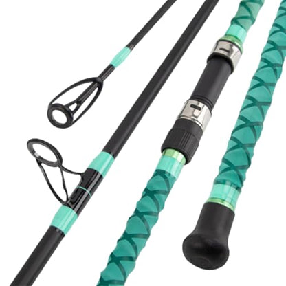 Surf Rod Saltwater 9ft- 4-Piece Carbon Fiber Surf Fishing Rods, Portable Travel Surf Spinning Rod with 20-40lb Power Green Blue - color: Green, size: 12FT Surf Rod