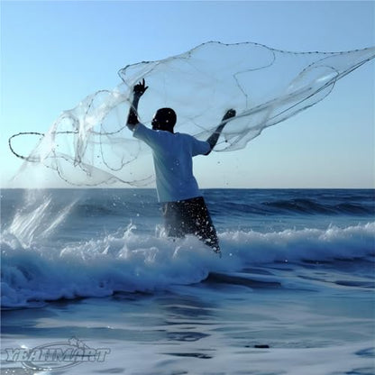 Yeahmart American Saltwater Fishing Cast Net for Bait Trap Fish 3ft/4ft/5ft/6ft/7ft/8ft/9ft/10ft Radius Casting Nets with Heavy Duty Real Zinc Sinker Weights, 3/8inch Mesh Size - style: 3ft Radius