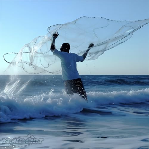 Yeahmart American Saltwater Fishing Cast Net for Bait Trap Fish 3ft/4ft/5ft/6ft/7ft/8ft/9ft/10ft Radius Casting Nets with Heavy Duty Real Zinc Sinker Weights, 3/8inch Mesh Size - style: 5ft Radius