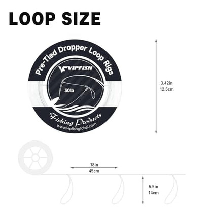 80 Pre-Tied Dropper Loops, 60LB Monofilament Fishing Line, 16 Inch Spacing with 5-6 Inch Loop, Saltwater Freshwater Fishing Leader Rigs for Bottom Fishing
