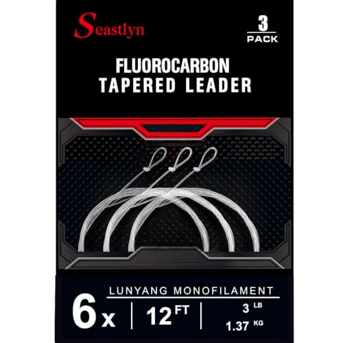3-Pack Fluorocarbon Fishing Line Pre-Tied Loop Fly Fishing Tapered Leader 7.5FT 9FT 12FT 0X 1X 2X 3X 4X 5X 6X 7X 8-26LB - size: 12FT-6X