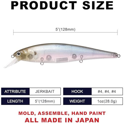 LUCKY CRAFT Pointer 128SP, Freshwater Lake Bass Fishing Lure, Jerkbait, Suspending, Fishing Gear, Fishing Accessories, Fishing Tackle - color: 238 Ghost Minnow