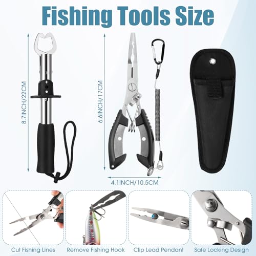 RoundFunny 3 Layers Fishing Tackle Box 414 Pcs Fishing Gift Lures Gear Kit with Tackle Included Pliers Lip Gripper Bait Hook Accessories for Beginner Fisherman Women Men, Fit Bass Trout - color: Black
