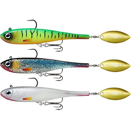 TRUSCEND Shadtale Easy Catch Soft Fishing Lures with BKK Hooks - Trembly Sinking and Vibrating Swim for More Bites, Pre-Rigged Swimbaits for Bass, Trout, Crappie, Walleye, Freshwater Saltwater Fishing - color: E1-8"-1.7oz