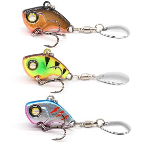 Stonefish 3PCS Spinner Baits Fishing Lure Kit, Trout Lures with Sharp Treble Hooks, Vibrating Swimming Bait for Bass Walleye Pike Freshwater Fishing - color: C-7g