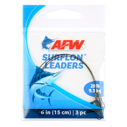 AFW Surflon Fishing Leaders – Black Nylon Coated Stainless Steel Wire, Swivel & Snap, 3 Pack, Variety Pack – Strong Leader Line for Catfishing & Toothy Game Fish - size: 20 lb, style: 6 Inch