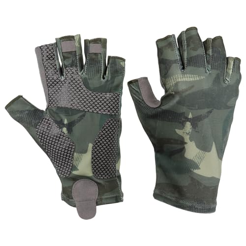 Fishing Gloves, 1 Pair Breathable Fingerless Sun Protection Gloves for Men Women Kayaking Rowing Cycling Hiking, Green (XL Size)