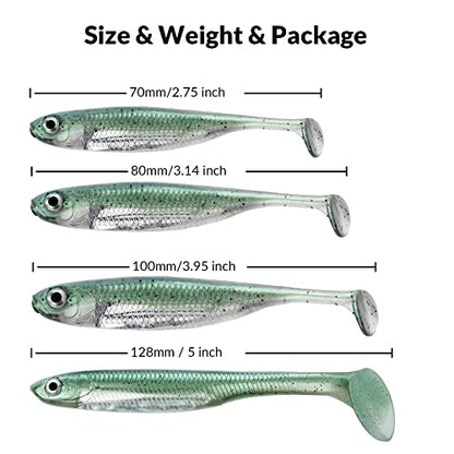 QualyQualy Soft Plastic Swimbait Paddle Tail Shad Lure Soft Bass Shad Bait Minnow Paddle Tail Swim Bait for Bass Trout Walleye Crappie - 2.75in, 3.14in, 3.94in, 5in - color: 2#, size: 2.75in - 6Pcs
