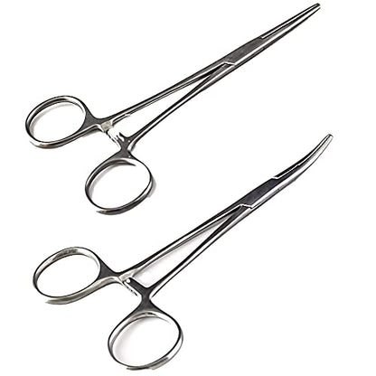 SURGICAL ONLINE 2-Piece Curved & Straight 5" Hemostat Set - Stainless Steel Locking Tweezer Clamps - Ideal Hemostats for Nurses, Fishing Forceps, Crafts and Hobby - size: 5"