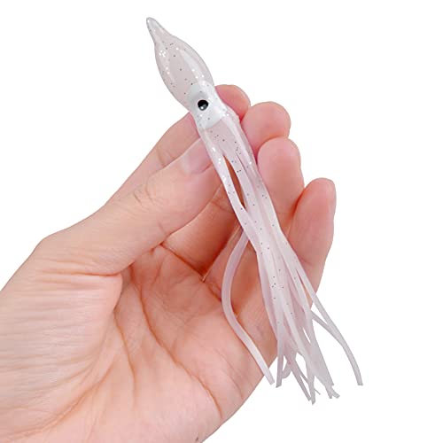 Fishing Squid Skirts Lures Octopus Skirts Trolling Lures Soft Plastic Fishing Tackle Squid Bait for Saltwater Bass Salmon Trout - color: White (Luminous), size: 4.33in - 30pcs