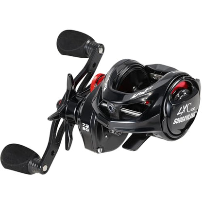 Sougayilang Cool Low Profile Baitcaster Reel - 300 Size, 7.2:1 Gear Ratio, 16lbs Max Drag, Ultra Smooth for Catfish, Musky, Bass - color: Red-LXC300 Right Handed