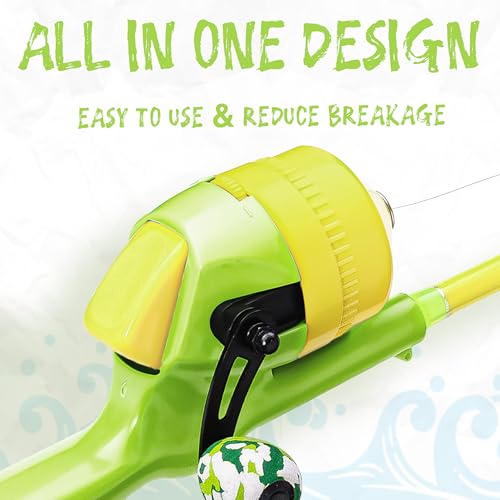 Kids Fishing Pole, Telescopic Fishing Rod, Toddler Collapsible Fishing Rod and Reel Combo with Tackle Box, Fishing Line, Bobber, and Soft Lures for Boy, Girl, Youth, Beginner, Over 4 Years Old - color: Grass Green & Sunny Lemon