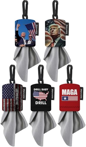 SPUDZ Classic Trump MAGA Variety Pack | Five 6" x 6" Microfiber Towels w/Neoprene Pouches | Premium Microfiber Cleaning Cloths for Lenses, Screens, and More - color: Classic 6 X 6 - Trump Maga (5 Pack)