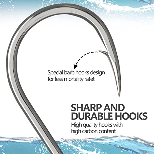 THKFISH 50pcs/100Pcs Box Inline Single Hooks Replacement Fishing Hooks for Lures Baits Inline Circle Hooks Large Eye with Barbed Saltwater Freshwater #2#1 1/0 2/0 3/0 - color: inline hook 3X strong-50pcs-silver