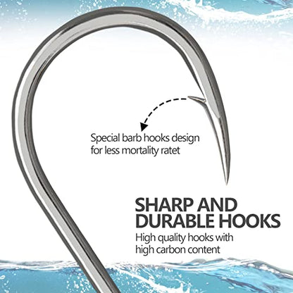 THKFISH 50pcs/100Pcs Box Inline Single Hooks Replacement Fishing Hooks for Lures Baits Inline Circle Hooks Large Eye with Barbed Saltwater Freshwater #2#1 1/0 2/0 3/0 - color: inline hook 3X strong-50pcs-silver